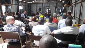 Moses Ngodhe of the Mashimoni Settlement Executive Committee welcomes the GLTN partners totheir settlement. Photo ©UN-Habitat/Rhea Lyn Dealca