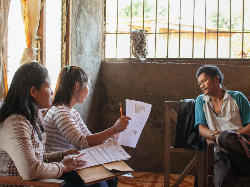 Jinny Pearl April Noble and Jemma Rey Pongautan, both from NAMAMAYUK interviews their respondent as part of the practical application of the survey.