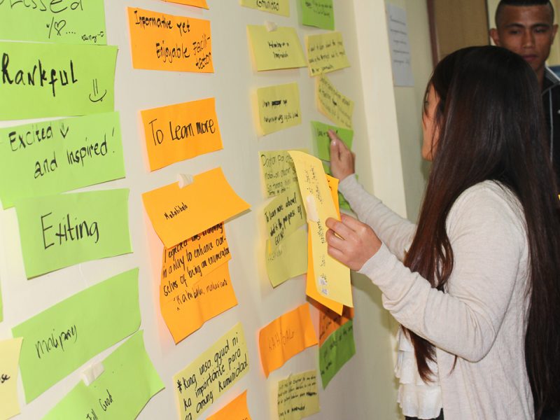 Maryjoy Tictic of MILALITTRA posts her expectations (orange), what they want to learn (yellow), how they feel in joining the training (yellow green).