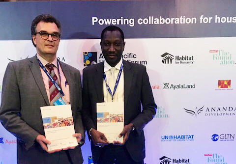 Oumar Sylla of UN-Habitat and Jaap Zevenbergen of the University of Twente - ITC launching the new GLTN publication.