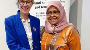 UN-Habitat's Executive Director Maimunah Mohd Sharif and the Norwegian Mapping Authorithy's Director-General Anne Cathrine Frøstrup (Photo credit: Kartverket)